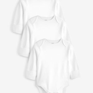 White 3 Pack Kind To Skin Long Sleeve Baby Bodysuits