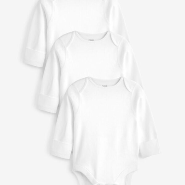 White 3 Pack Kind To Skin Long Sleeve Baby Bodysuits